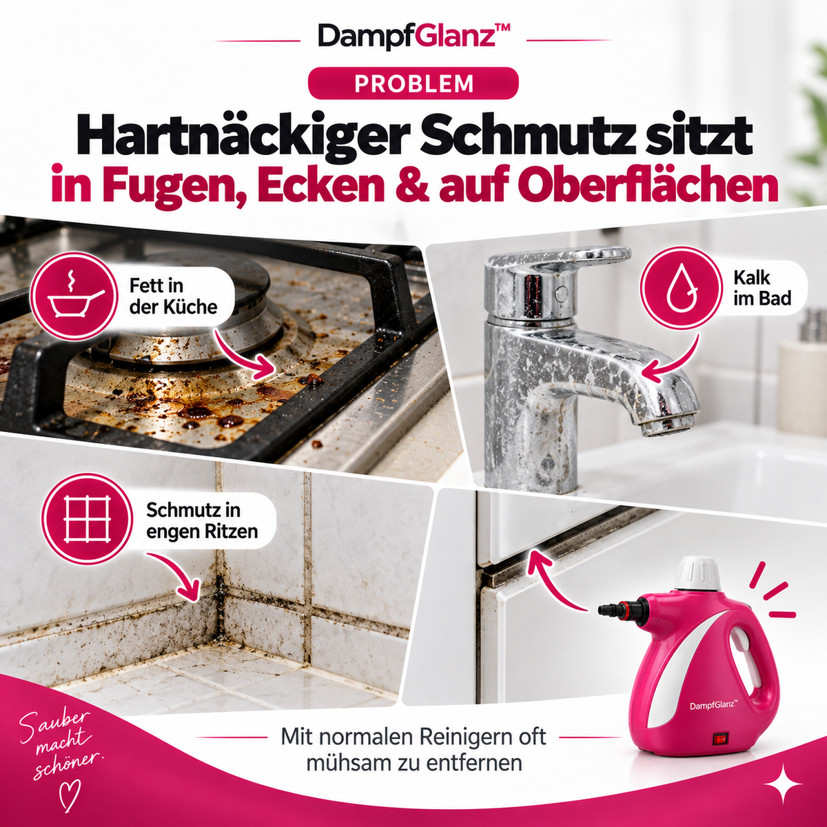 DampfGlanz™ – Kraftvoller Hand-Dampfreiniger