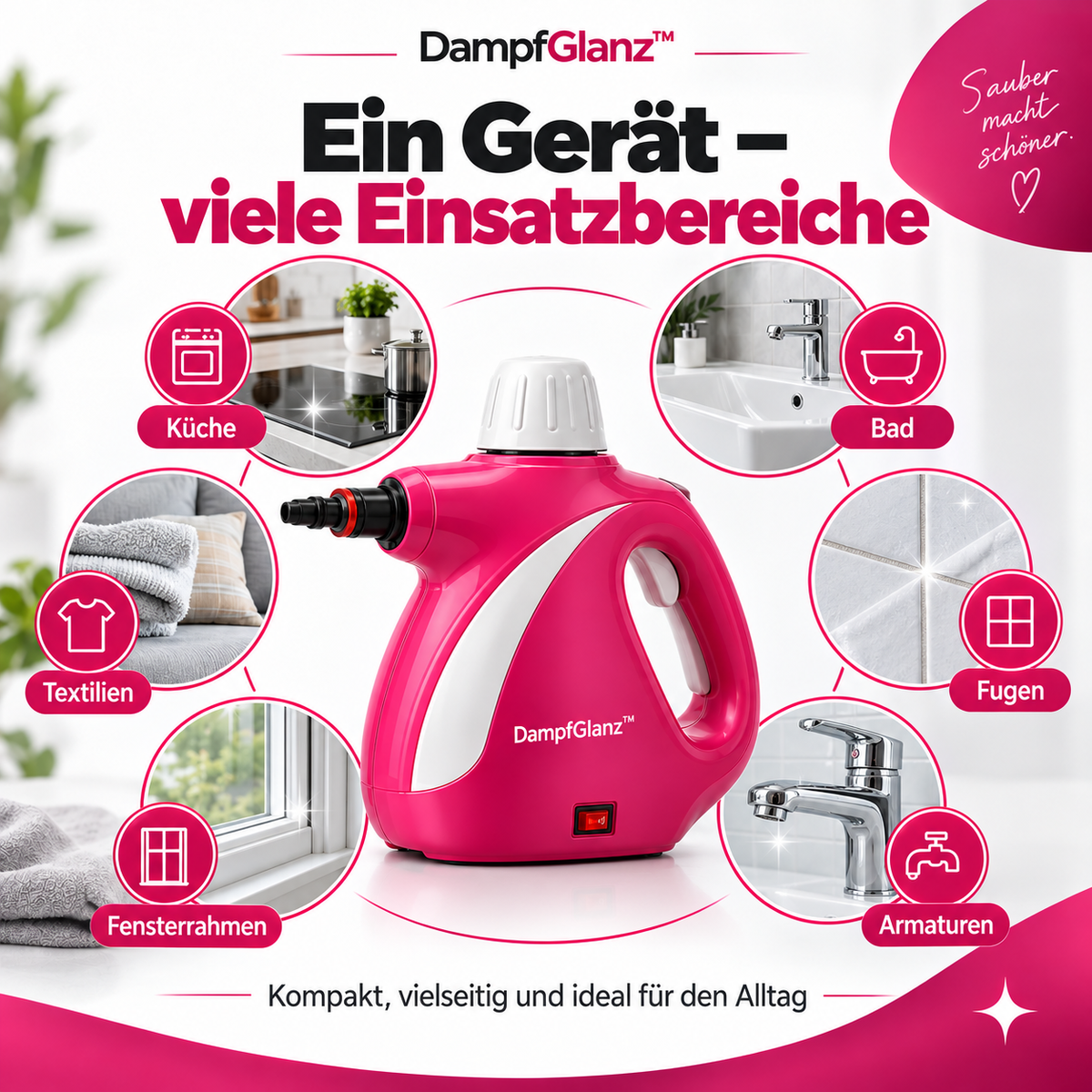 DampfGlanz™ – Kraftvoller Hand-Dampfreiniger